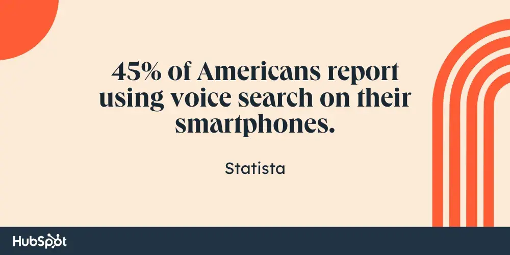 quote infographic shares a stat about the future of seo: 45% of americans report using voice search on their smartphones.
