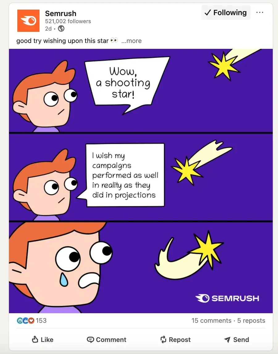 semrush’s post on linkedin