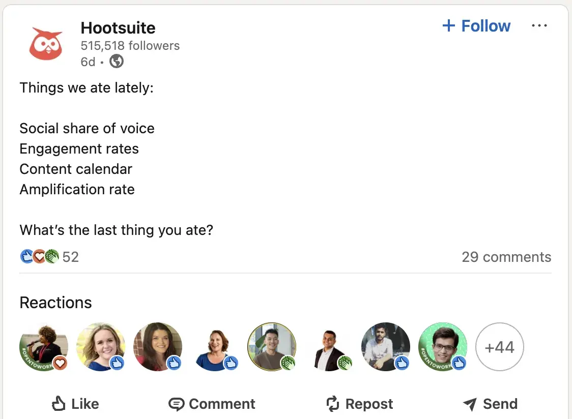 hootsuite’s post on linkedin