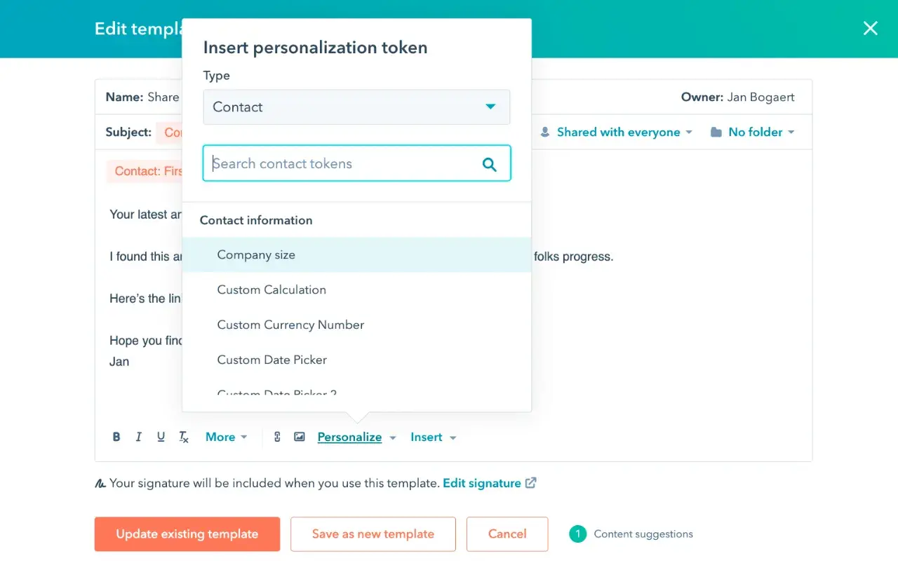 email personalization, hubspot ai email tool interface