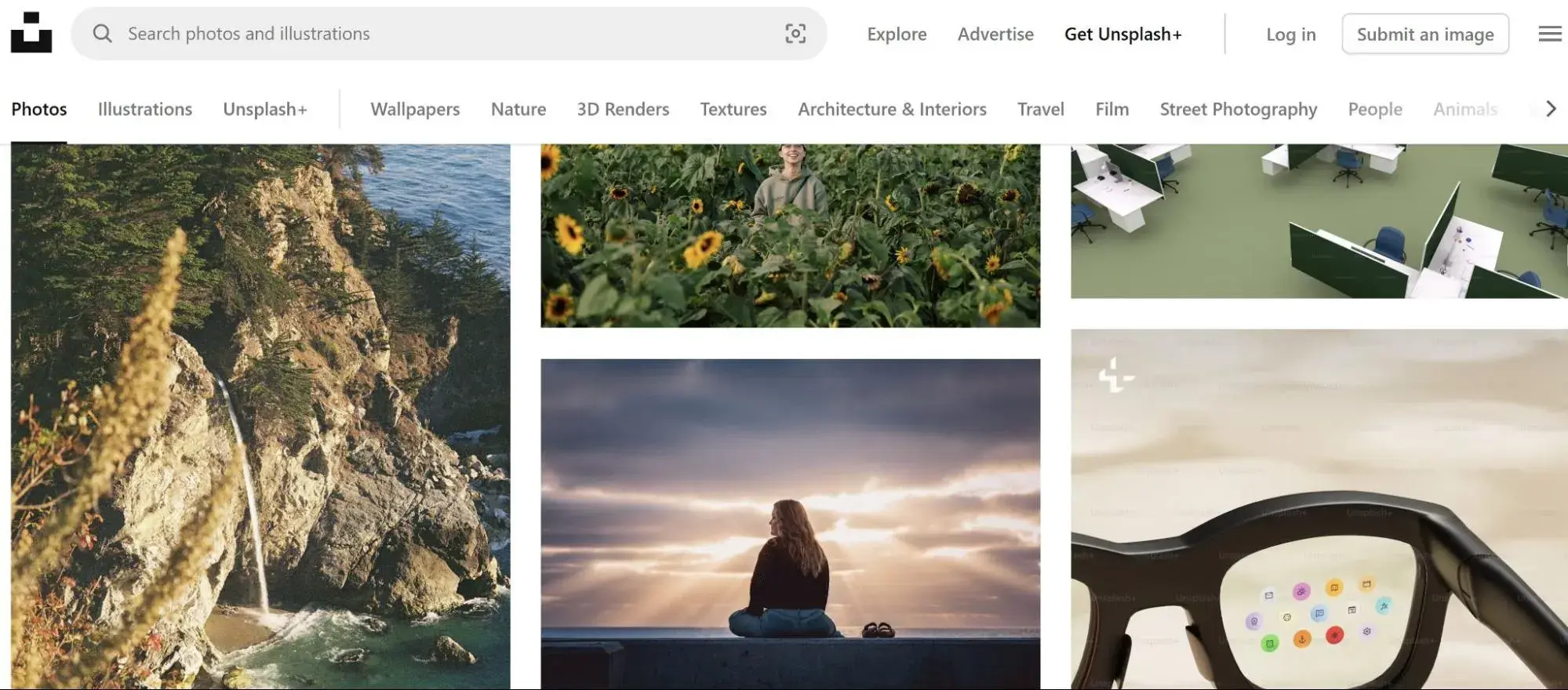 screenshot of unsplash