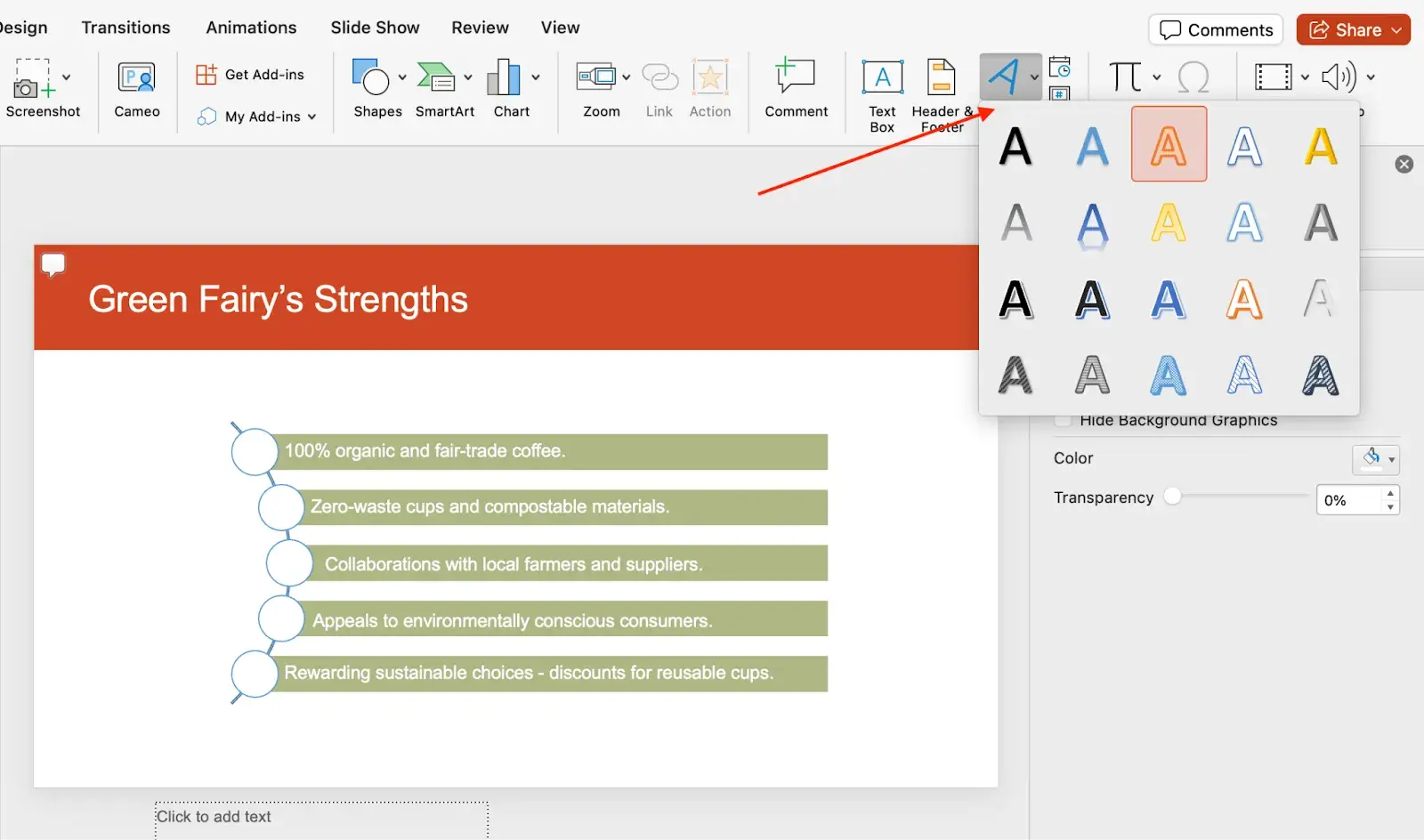 wordart feature in powerpoint —  how to create an infographic in powerpoint