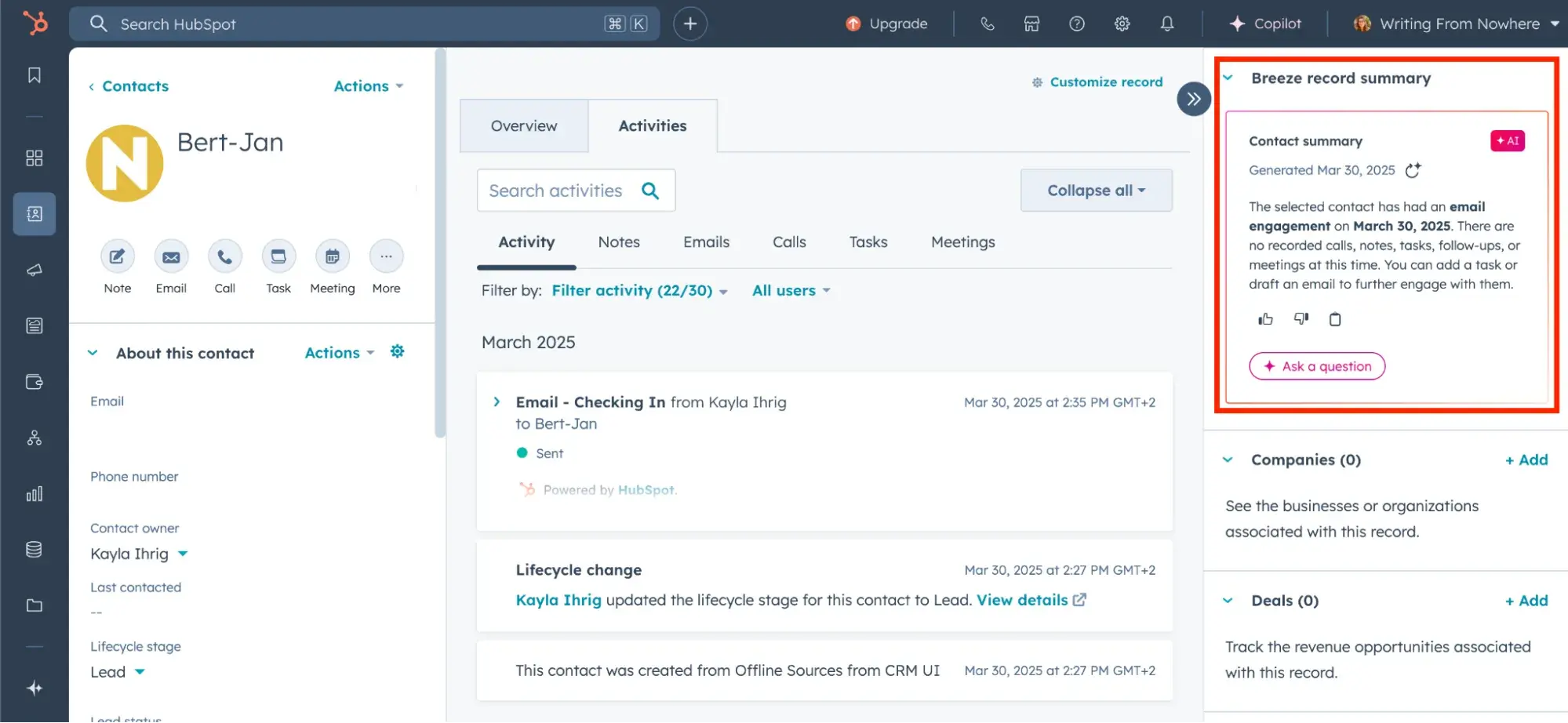 breeze ai assistant in hubspot crm